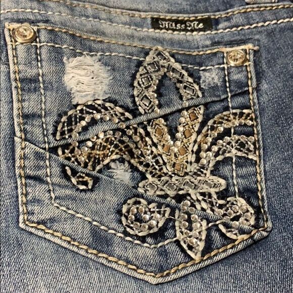 Miss Me Denim - Miss Me Women's Embellished Pocket Signature Straight Leg Jeans Blue Size 26